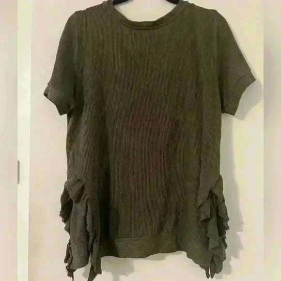 Beautiful olive green top with side splits and ruffles boho beautiful M (F137) - Picture 3 of 5